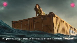 Pregnant women gets stuck on a container, alone in the middle of the ocean